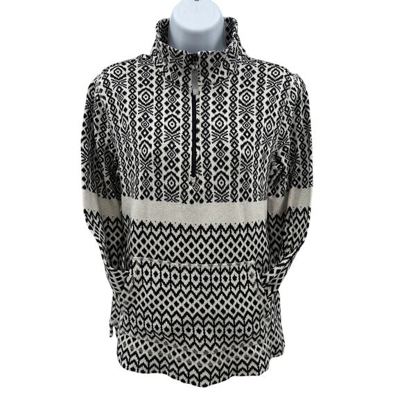 Talbots Sweater WMNS M Black White Fair-Isle Half Zip Pullover Winter Chalet Top - Picture 2 of 10